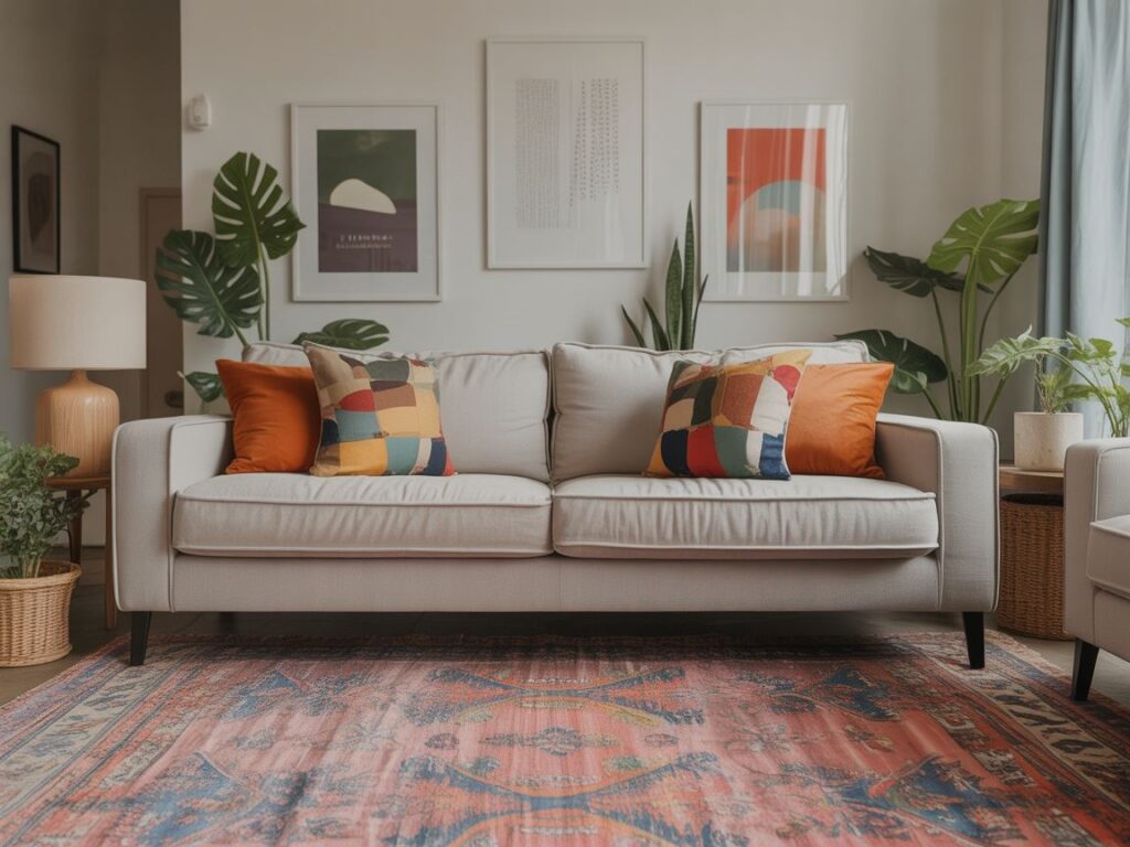 kolorowe poduszki na kanapie