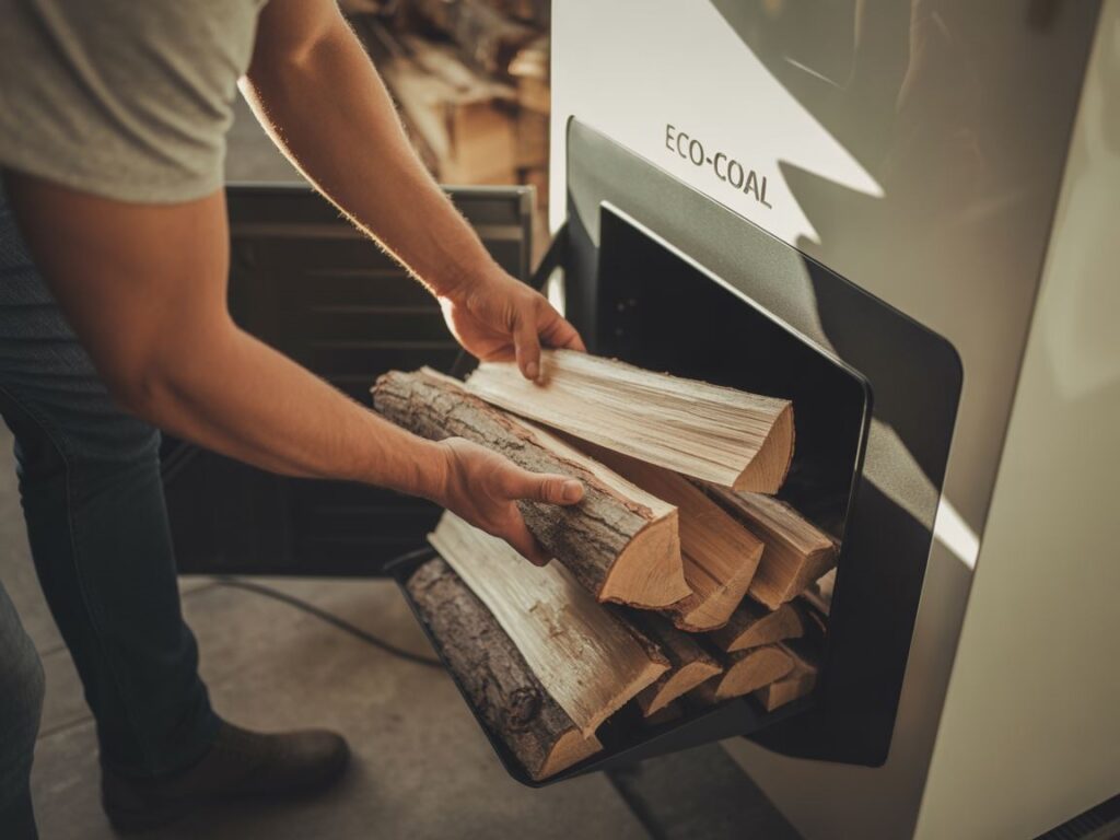 palenie drewnem obok pieca na ekogroszek