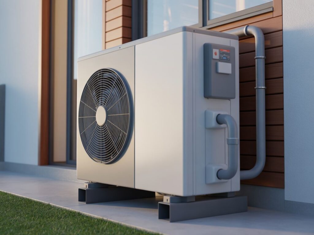 pompa ciepła na zewnątrz budynku